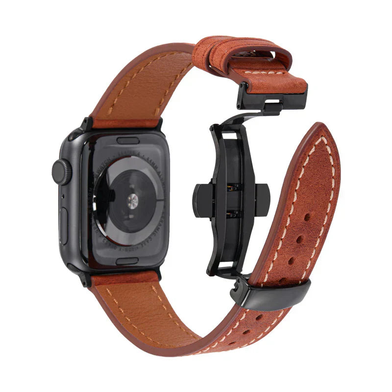 Luxuriöses Leder-Schmetterlingsschnallenband für die Apple Watch