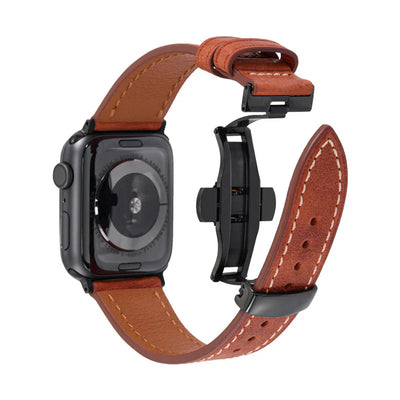 Luxuriöses Leder-Schmetterlingsschnallenband für die Apple Watch