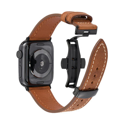 Luxuriöses Leder-Schmetterlingsschnallenband für die Apple Watch