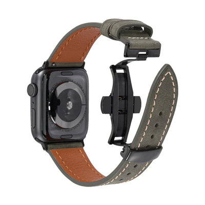 Luxuriöses Leder-Schmetterlingsschnallenband für die Apple Watch