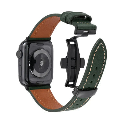 Luxuriöses Leder-Schmetterlingsschnallenband für die Apple Watch