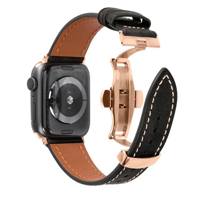 Luxuriöses Leder-Schmetterlingsschnallenband für die Apple Watch
