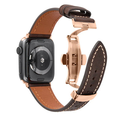 Luxuriöses Leder-Schmetterlingsschnallenband für die Apple Watch