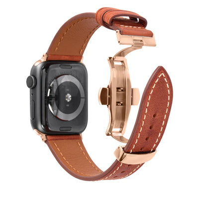 Luxuriöses Leder-Schmetterlingsschnallenband für die Apple Watch