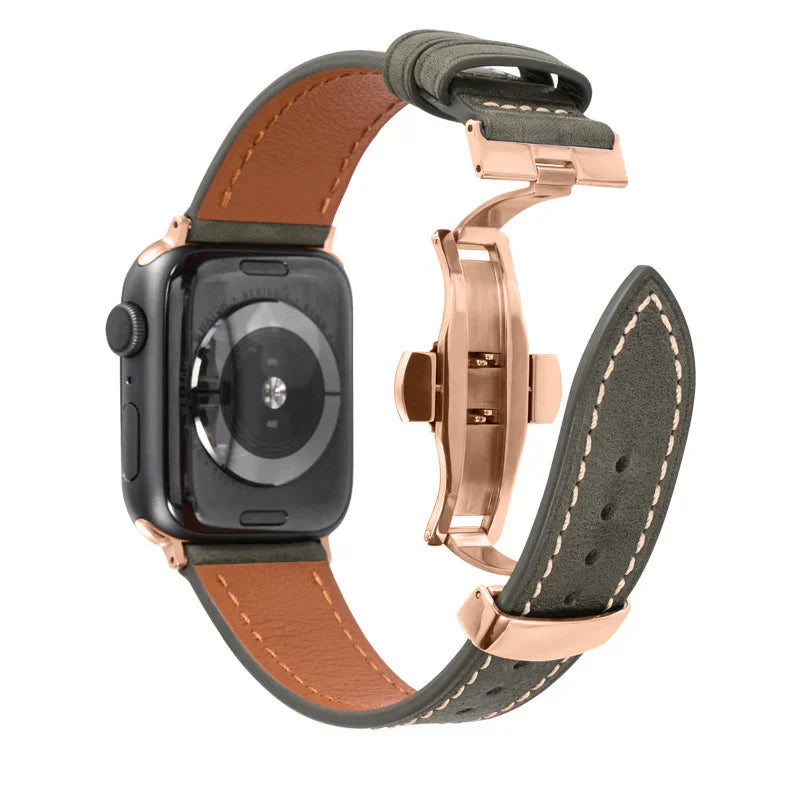Luxuriöses Leder-Schmetterlingsschnallenband für die Apple Watch