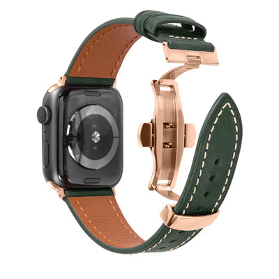 Luxuriöses Leder-Schmetterlingsschnallenband für die Apple Watch