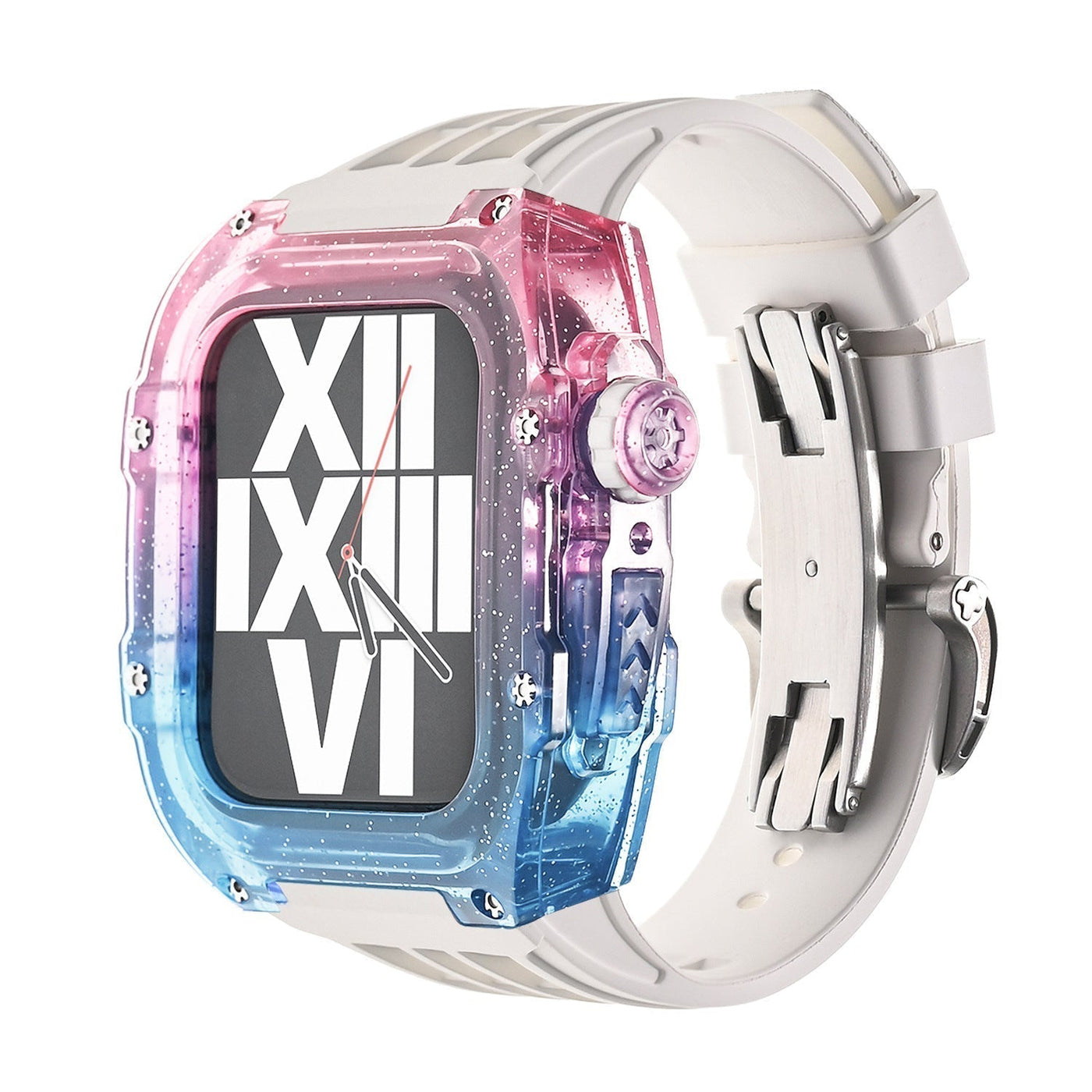RM V30 Glacier Series Fluororubber Multicolor Gehäuse Gummiband Mod Kit Für Apple Watch - Transparenz