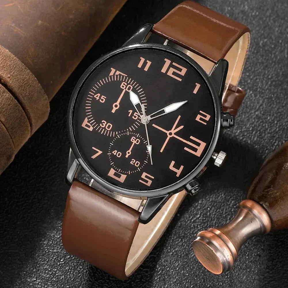 5-teiliges Herren Retro Quarz Uhr & Armband Set