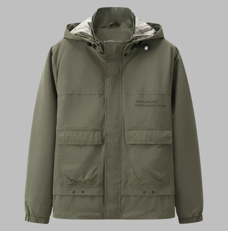 Dominique – Stylische Herrenjacke für Herbst &amp; Frühling mit Abnehmbarem Kapuzen