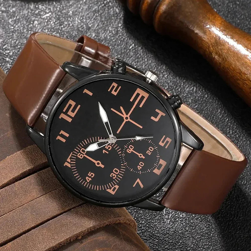 5-teiliges Herren Retro Quarz Uhr & Armband Set