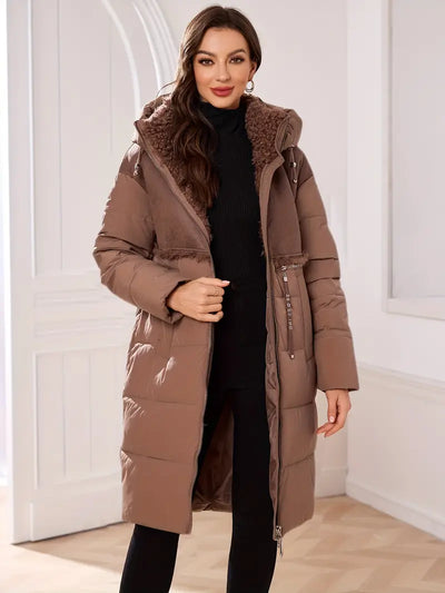 Lange Winterjacke mit abnehmbarem Kunstfellkragen – Kapuze & Dual-Zip