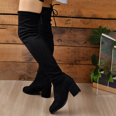 Schwarze Overknee-Stiefel für Damen | Blockabsatz