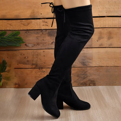 Schwarze Overknee-Stiefel für Damen | Blockabsatz