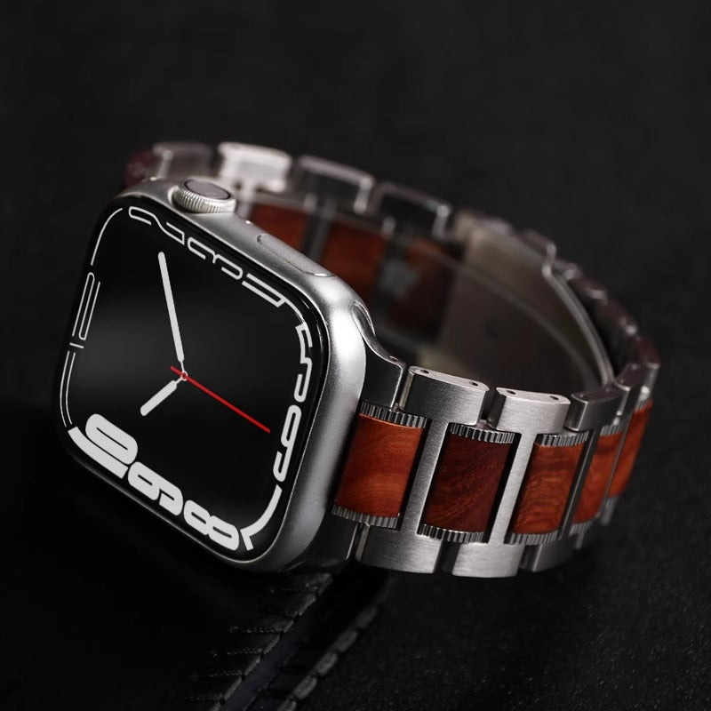 Natürliche Rote Sandelholz- & Metall-Uhrenarmband