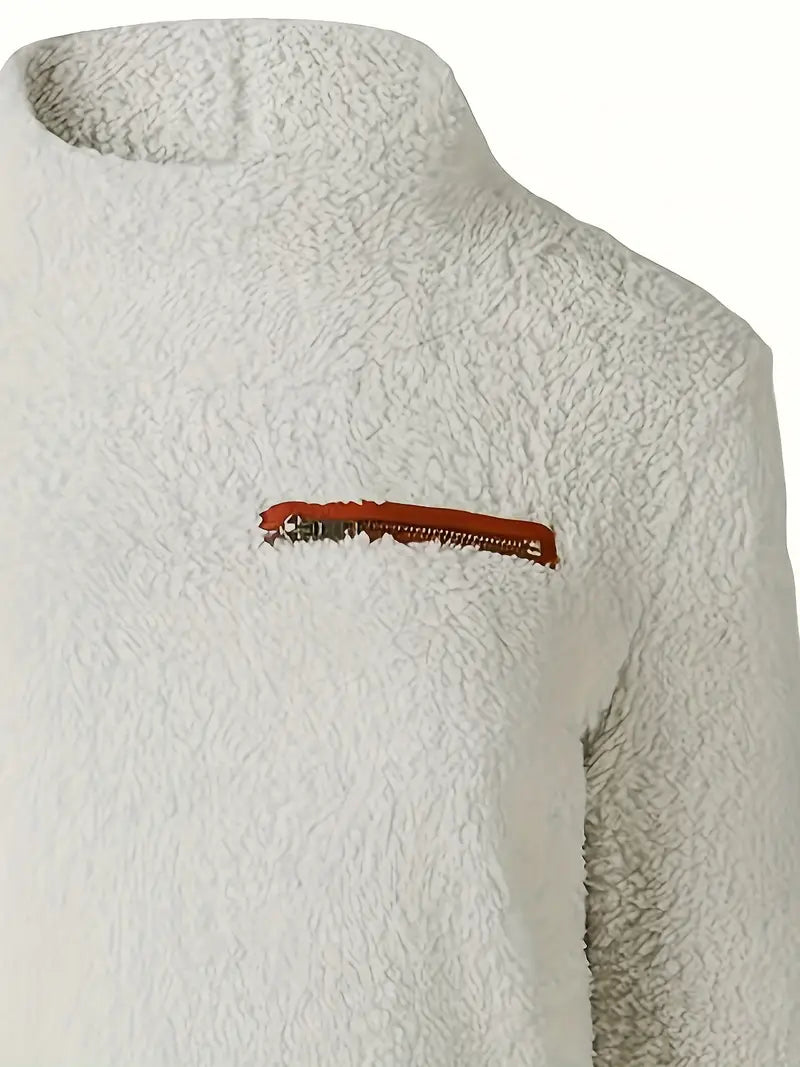 Lässiges Milky Thermal Turtleneck Sweatshirt mit Kontrastbesatz