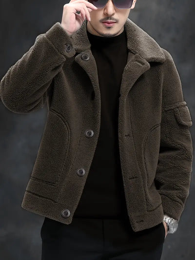 Faux-Fur-gefütterte Wolljacke für Herren Normale Passform
