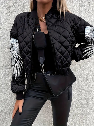 Wing Pattern Damenjacke – Argyle-Muster, Schwarz,