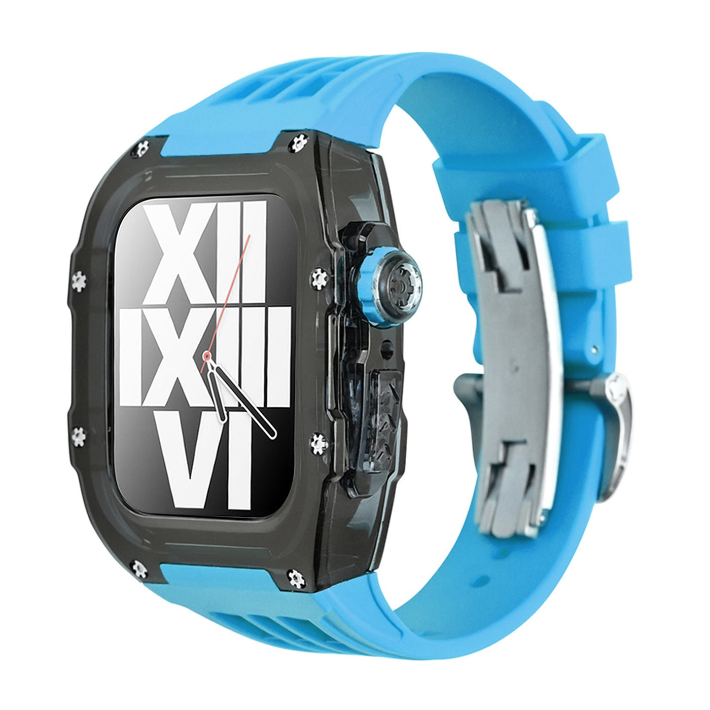 RM V30 Glacier Series Fluororubber Schwarzes Gehäuse Gummiband Mod Kit Für Apple Watch
