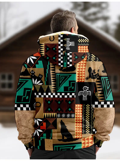 Herren Hoodie mit Tribal-Muster – 3D-Druck Fleecejacke für Herbst/Winter