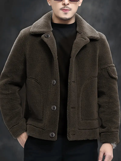 Faux-Fur-gefütterte Wolljacke für Herren Normale Passform