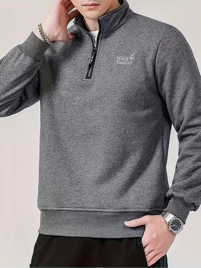 Herren Fleecegefüttertes Sweatshirt – Viertel-Zip, Stehkragen