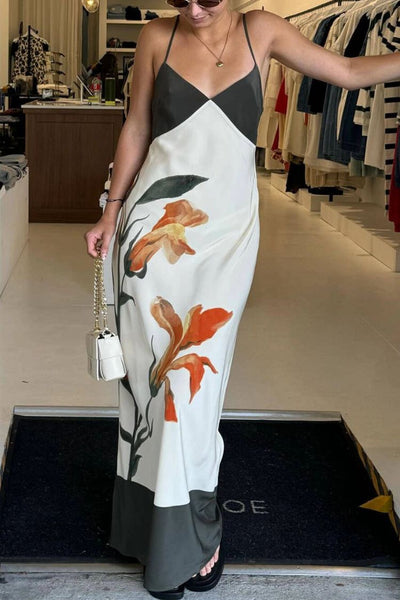 Serapha™ | Irisdruck V-Ausschnitt Träger Maxikleid