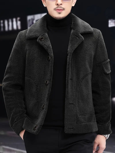 Faux-Fur-gefütterte Wolljacke für Herren Normale Passform