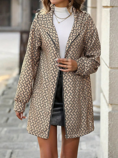 Damen Kapuzenjacke mit Allover-Print – Reißverschluss, Khaki