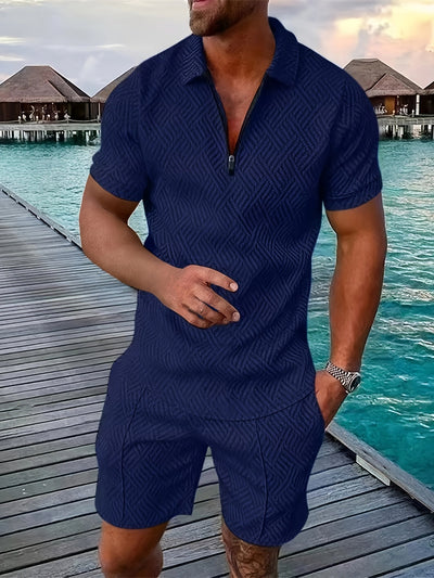 Everard™ – Herren Sommer-Set mit Zip-Polo & Shorts im Geo-Design