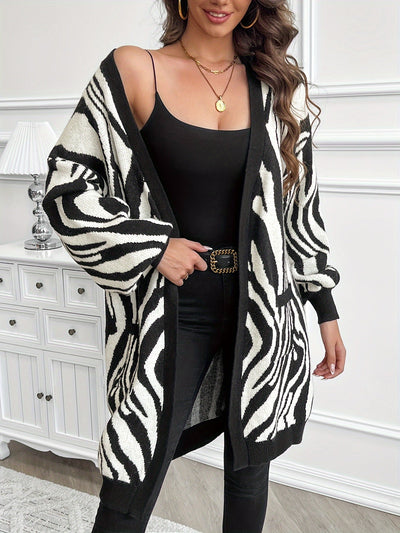 Lucia – Elegante Zebra-Streifen Drop Shoulder Strickjacke für Damen