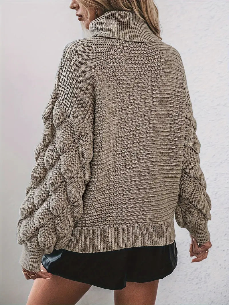 Damen Rollkragenpullover  Bubble-Strickdesign