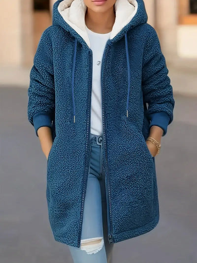 Teddyjacke mit Kapuze Flauschige Zip-up Jacke