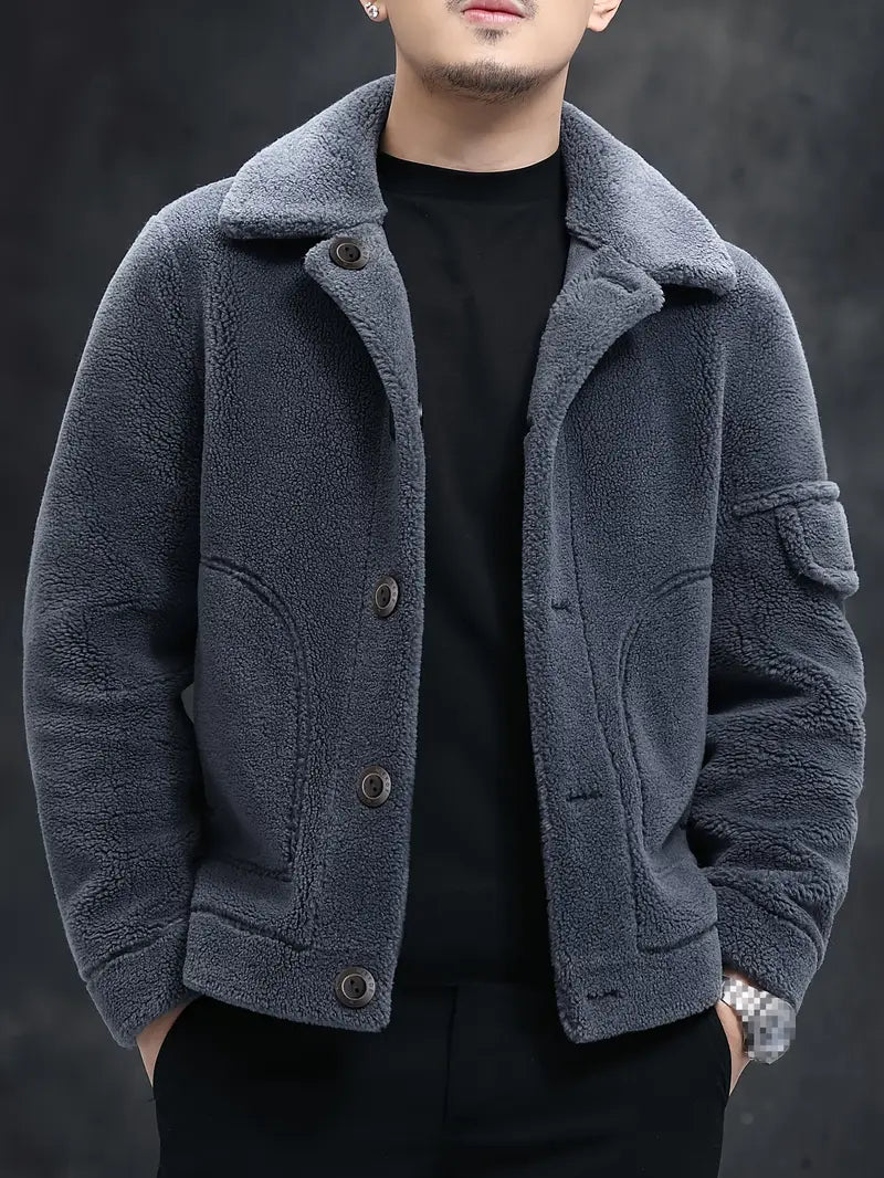 Faux-Fur-gefütterte Wolljacke für Herren Normale Passform