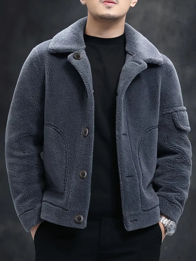 Faux-Fur-gefütterte Wolljacke für Herren Normale Passform