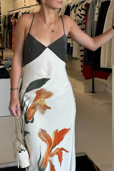 Serapha™ | Irisdruck V-Ausschnitt Träger Maxikleid