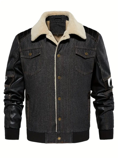 Herren Denimjacke mit Sherpa-Kragen, Farbblock-Design, Warm