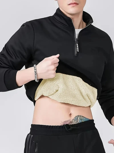 Herren Fleecegefüttertes Sweatshirt – Viertel-Zip, Stehkragen