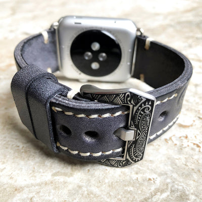 Handgraviertes geprägtes Lederarmband für die Apple Watch