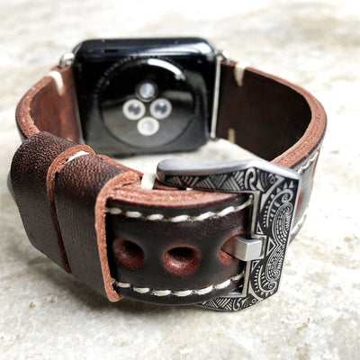 Handgraviertes geprägtes Lederarmband für die Apple Watch
