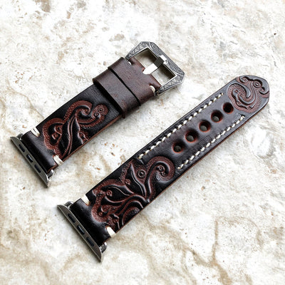 Handgraviertes geprägtes Lederarmband für die Apple Watch