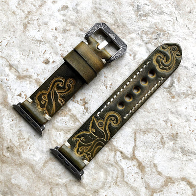 Handgraviertes geprägtes Lederarmband für die Apple Watch