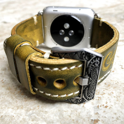 Handgraviertes geprägtes Lederarmband für die Apple Watch