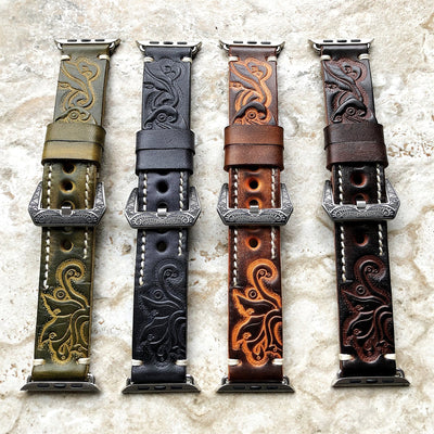 Handgraviertes geprägtes Lederarmband für die Apple Watch