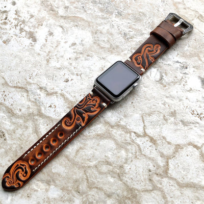 Handgraviertes geprägtes Lederarmband für die Apple Watch
