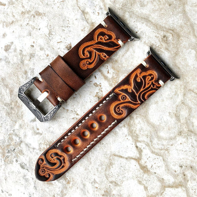 Handgraviertes geprägtes Lederarmband für die Apple Watch