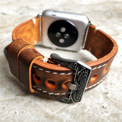 Handgraviertes geprägtes Lederarmband für die Apple Watch