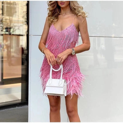 Adelina | Glanzvolles Cocktailkleid mit Pailletten und Federn